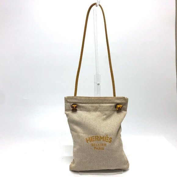 HERMES logo Aline PM bag shawl Shoulder Bag ToileChevron Beige/Brown - Picture 1 of 16